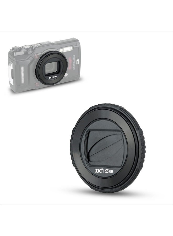 JJC LB-T01 Lens Cap Cover Protector for Olympus TG-7 TG7 TG-6 TG6 TG-5 TG5 TG-4 TG4 TG-3 TG3 TG-2 TG2 TG-1 TG1 Tough Waterproof Camera, Rotate to Open or Close Leaves, Made of ABS Materials - Black - Image 1
