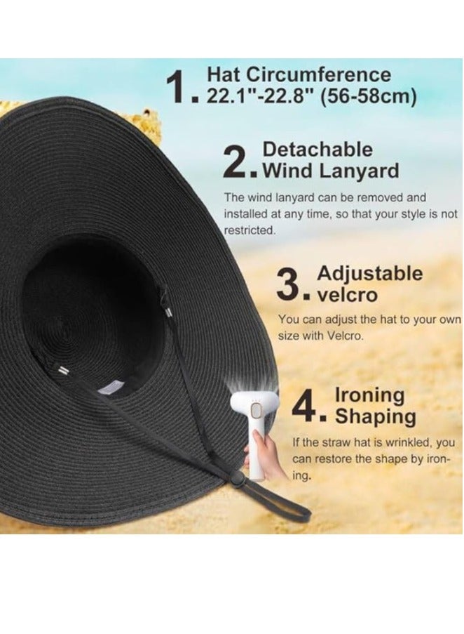 DUNISO Beach Hats For Women Big Straw Wide Brim Summer Hat Floppy Foldable Roll Up Cap Sun Hat UPF 50+ - Image 2