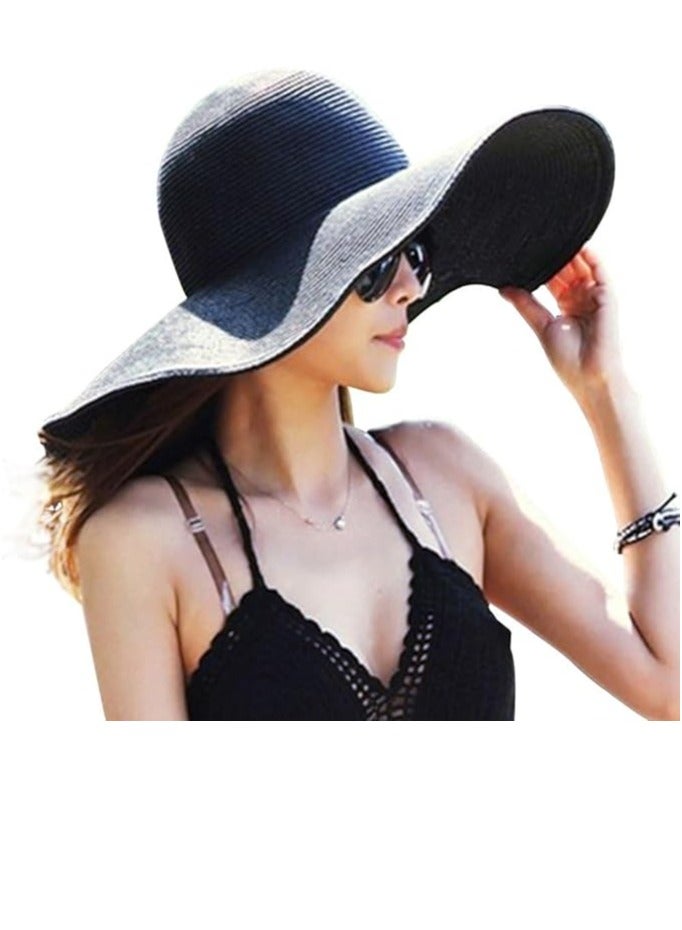 DUNISO Beach Hats For Women Big Straw Wide Brim Summer Hat Floppy Foldable Roll Up Cap Sun Hat UPF 50+ - Image 1
