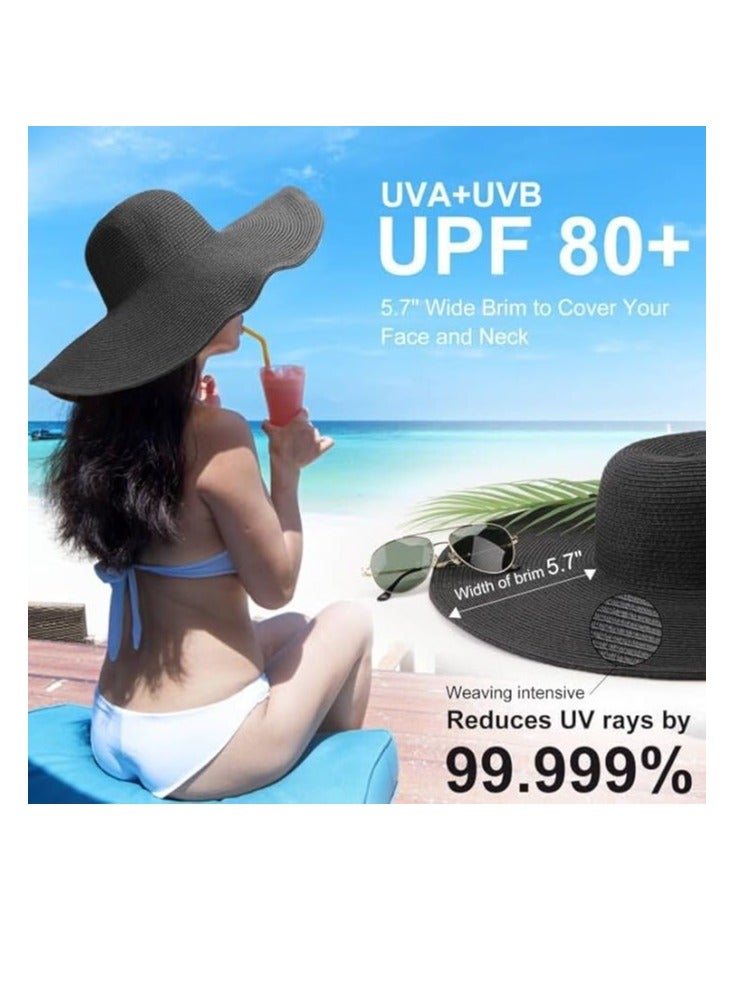 DUNISO Beach Hats For Women Big Straw Wide Brim Summer Hat Floppy Foldable Roll Up Cap Sun Hat UPF 50+ - Image 5