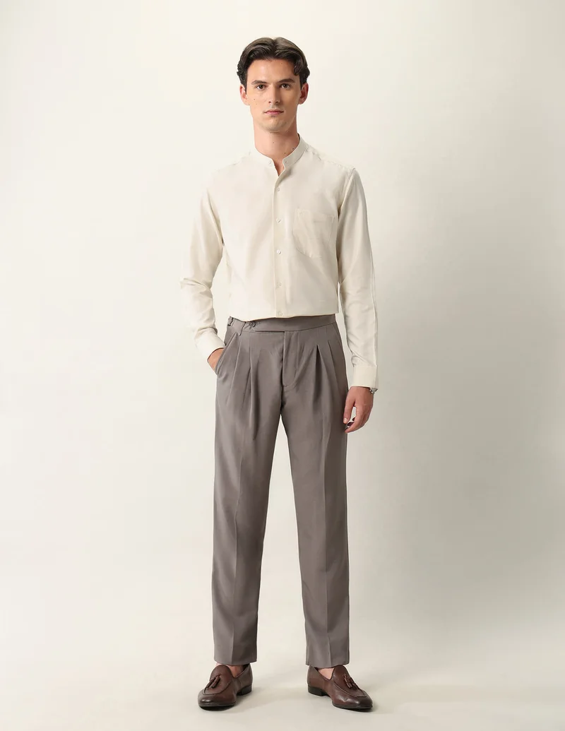 Arrow Beige Textured Manhattan Slim Fit Ceremonial Shirt for Men | Best Price UAE