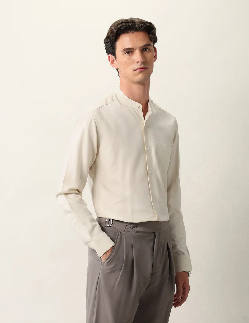 Arrow Beige Textured Manhattan Slim Fit Ceremonial Shirt for Men | Best Price UAE