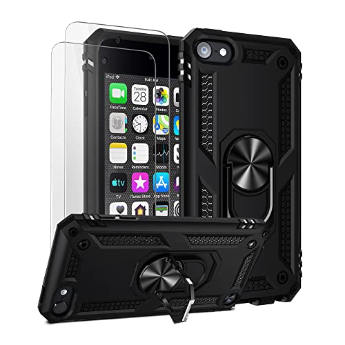 ULAK Compatible with iPod Touch 7/6/5 Case with 2 HD Screen Protectors, Hybrid Rugged Shockproof Cover with Built-in Kickstand for iPod Touch 7th/6th/5th Generation (Black) - Image 1