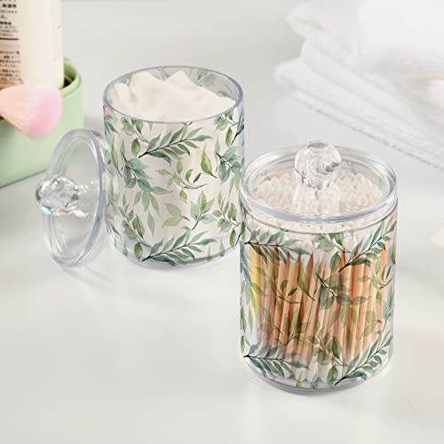 ZOEO Bathroom Canister Set of 2, Green Leaf Plant Summer Clear Plastic Jars Holder Dispenser Farmhouse Sugar Storage Countertop With Airtight Lids, Kitchen Theme Decor - Image 4