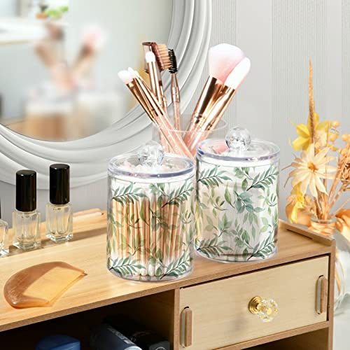 ZOEO Bathroom Canister Set of 2, Green Leaf Plant Summer Clear Plastic Jars Holder Dispenser Farmhouse Sugar Storage Countertop With Airtight Lids, Kitchen Theme Decor - Image 5