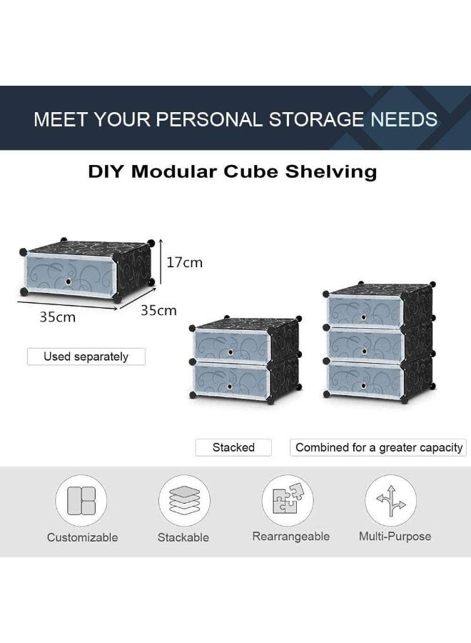 Generic SUPAAR DIY Shoe Rack, Storage Drawer Unit Multi Use Modular Organizer Plastic Cabinet with Doors, Black and White Curly Pattern (10 cubes)  - Image 3