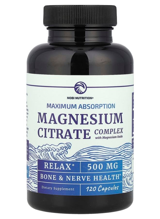 Nobi Nutrition Magnesium Citrate Complex with Magnesium Oxide 500 mg 120 Capsules  - Image 1
