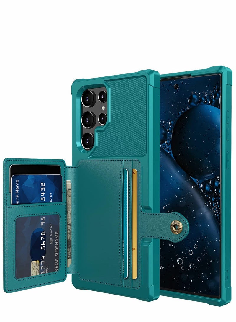 SYOSI Case for Samsung S22 Ultra Case Wallet Wallet 2Cards Shock Resistant Soft TPU +Hard PC Double Layers Protection Wallet Case for Samsung Galaxy S22 Ultra 6.8 inch Green - Image 1