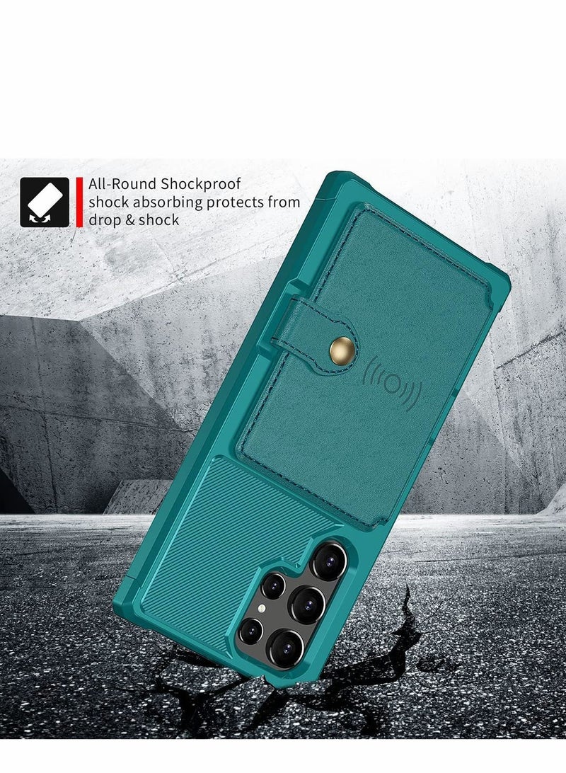 SYOSI Case for Samsung S22 Ultra Case Wallet Wallet 2Cards Shock Resistant Soft TPU +Hard PC Double Layers Protection Wallet Case for Samsung Galaxy S22 Ultra 6.8 inch Green - Image 5