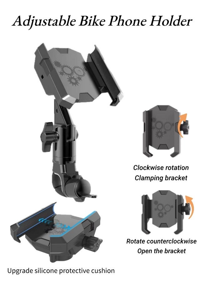 Bike Phone Holder, Adjustable Anti-Shake Anti-Off Phone Holder, 360°rotatable and Retractable Car Phone Holder Mount, Motorcycle Bike Phone Holder with Vibration Dampener, For 15-55mm Handlebars Fits for for All Smartphones (Black) - Image 1