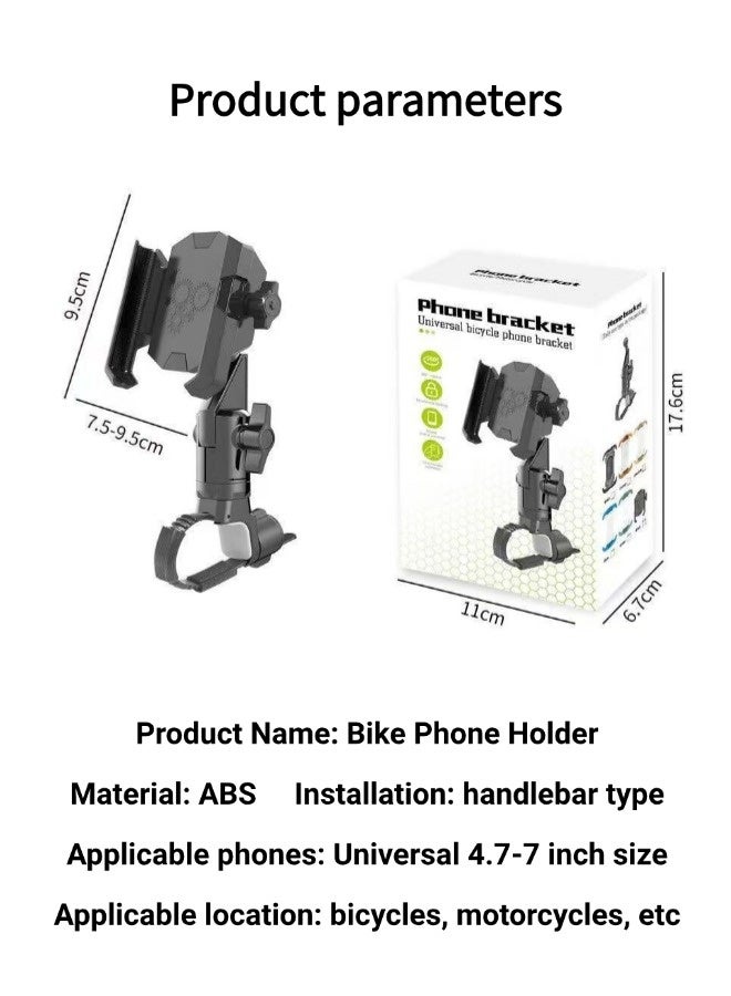 Bike Phone Holder, Adjustable Anti-Shake Anti-Off Phone Holder, 360°rotatable and Retractable Car Phone Holder Mount, Motorcycle Bike Phone Holder with Vibration Dampener, For 15-55mm Handlebars Fits for for All Smartphones (Black) - Image 2