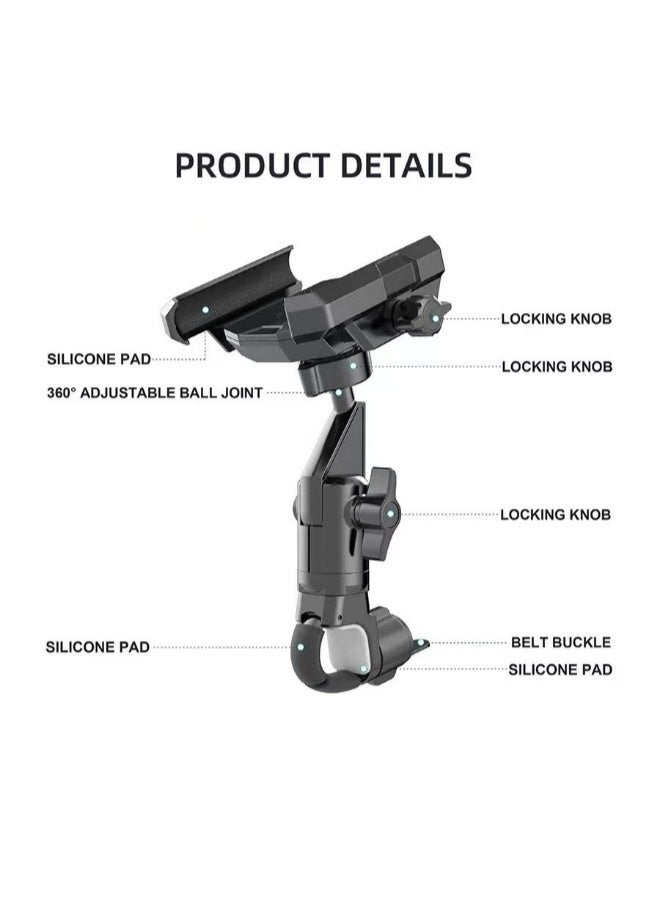 Bike Phone Holder, Adjustable Anti-Shake Anti-Off Phone Holder, 360°rotatable and Retractable Car Phone Holder Mount, Motorcycle Bike Phone Holder with Vibration Dampener, For 15-55mm Handlebars Fits for for All Smartphones (Black) - Image 3