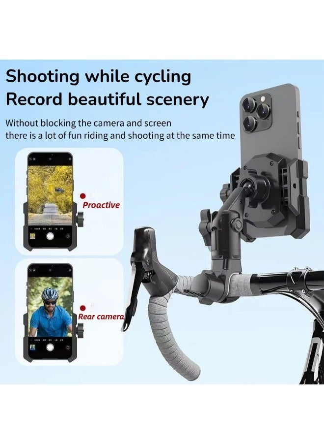 Bike Phone Holder, Adjustable Anti-Shake Anti-Off Phone Holder, 360°rotatable and Retractable Car Phone Holder Mount, Motorcycle Bike Phone Holder with Vibration Dampener, For 15-55mm Handlebars Fits for for All Smartphones (Black) - Image 4