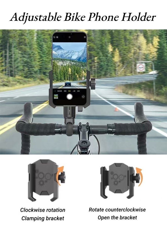 Bike Phone Holder, Adjustable Anti-Shake Anti-Off Phone Holder, 360°rotatable and Retractable Car Phone Holder Mount, Motorcycle Bike Phone Holder with Vibration Dampener, For 15-55mm Handlebars Fits for for All Smartphones (Black) - Image 1