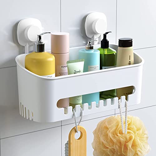 LUXEAR Suction Cup Shower Caddy - No Drilling Removable Shelf - Powerful Organizer Max Hold 22lbs - Waterproof Storage Basket for Bathroom & Kitchen - Image 1