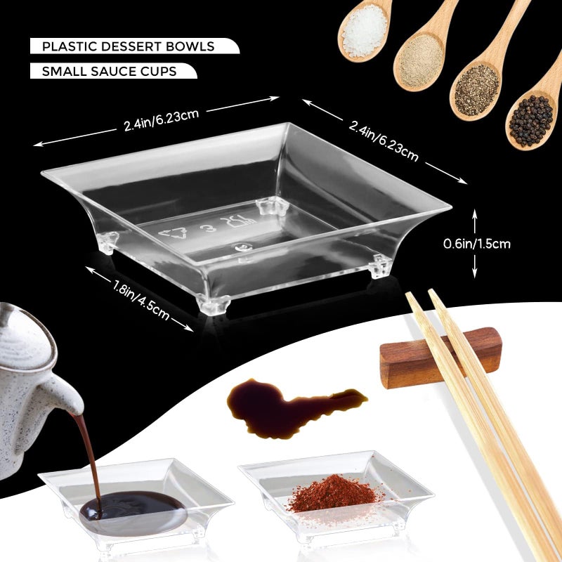 GothaBach 100 Pcs Mini Dessert Plates, 2.4'' Clear Disposable Small Plastic Tray, Mini Plastic Dish for Sauce, Dessert, Fruit or Appetizer (Style 2) - Image 2