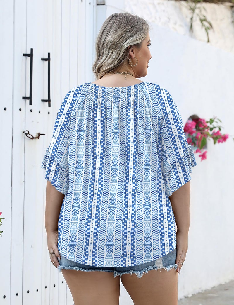 Micoson Plus Size Spring Clothes for Women Womens Tunic Tops Peasant Blouses 3/4 Sleeve Boho Shirts Crew Neck Loose T Shirt - Image 2