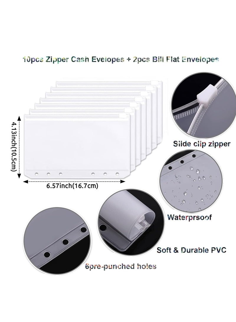 A6 Budget Binder Set with 12 Zipper Envelopes & Expense Sheets - Perfect for Cash Management & Savings, Stylish Black/Grey Design - Image 4