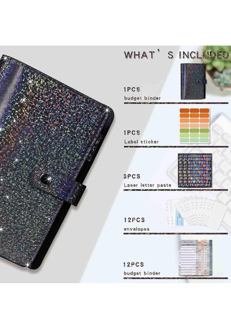 A6 Budget Binder Set with 12 Zipper Envelopes & Expense Sheets - Perfect for Cash Management & Savings, Stylish Black/Grey Design - Image 3