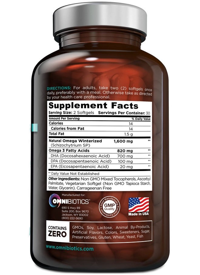 OmniBiotics - Vegan Omega Dha+Epa  Mdcertified Prenatal Dha With Epa  8X More Dha Than Krill Oil! Fishfree Omega Essential Fatty Acids Algal Omega3 Omega6 Dha Epa - Image 1