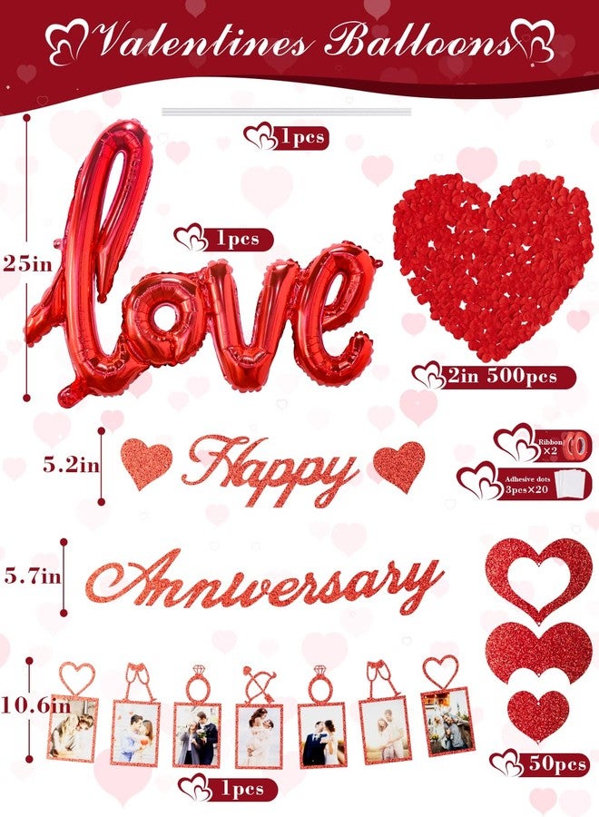 Haolongfa Happy Anniversary Decorations Set, Happy Anniversary Photo Banner, Love Balloon, Red Heart Balloons with Rose Petals, Romantic I Love You Balloons for Valentines Day, Anniversary,Wedding, Proposal - Image 3