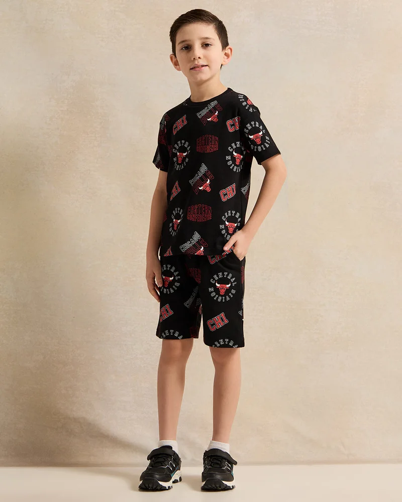 REDTAG Boys Black Chicago Bulls Shorts