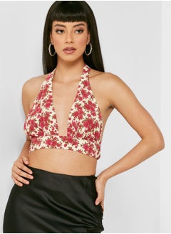 Plunge Neck Halter Neck Crop Top
