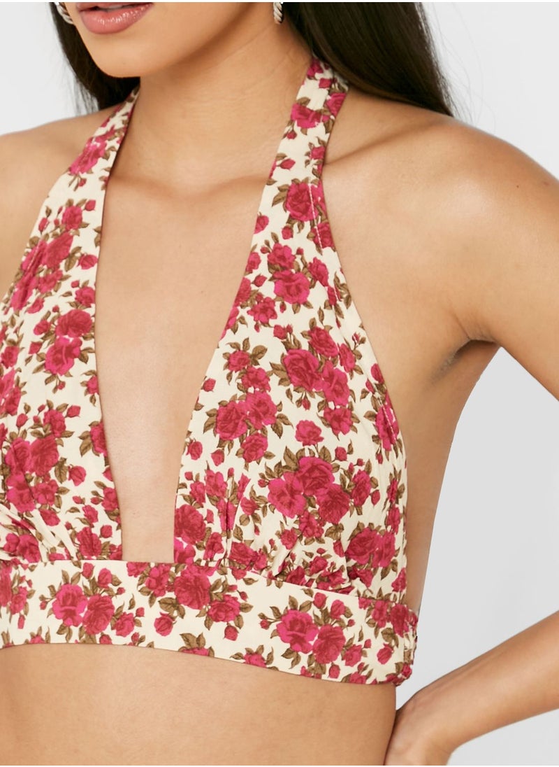 TOPSHOP - Plunge Neck Halter Neck Crop Top - Image 1