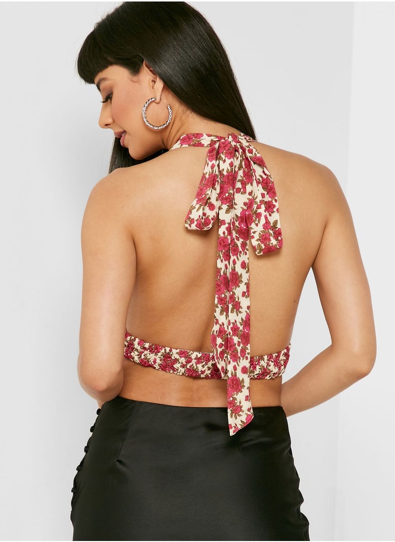 TOPSHOP - Plunge Neck Halter Neck Crop Top - Image 1