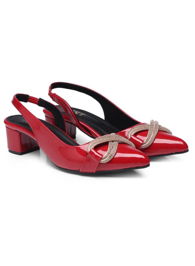 GNIST GNIST Embellished Pointed Toe Block Heel Slingback Shoes  - Image 4