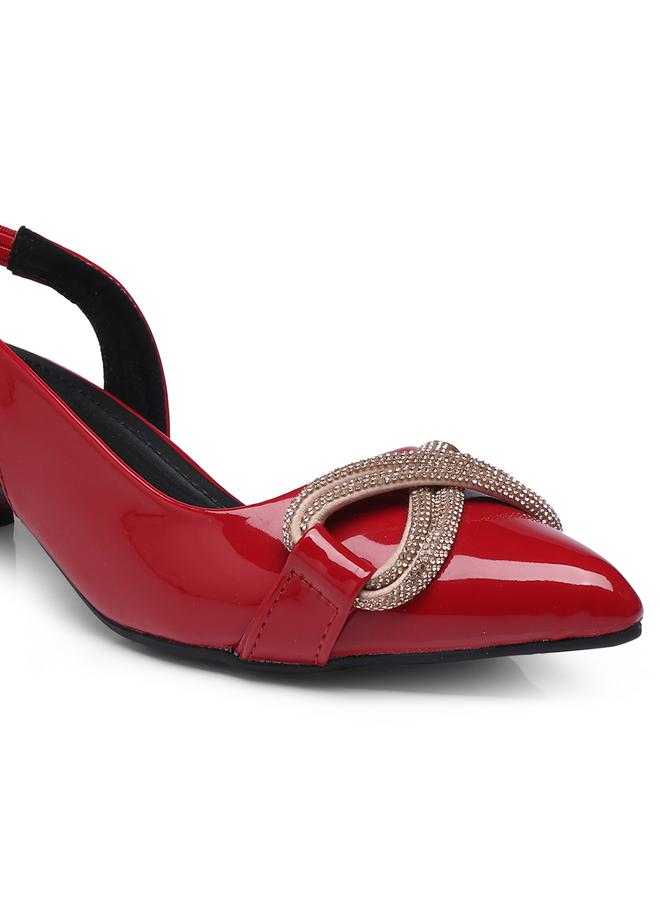 GNIST GNIST Embellished Pointed Toe Block Heel Slingback Shoes  - Image 3