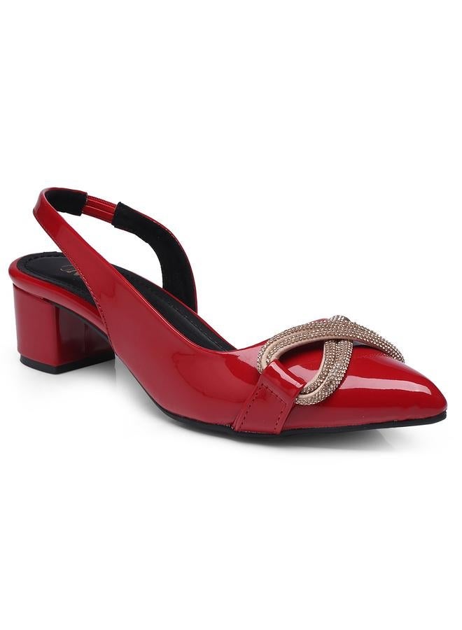GNIST Embellished Pointed Toe Block Heel Slingback Shoes - Image 2