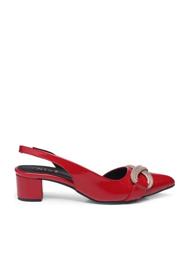 GNIST Embellished Pointed Toe Block Heel Slingback Shoes - Image 1
