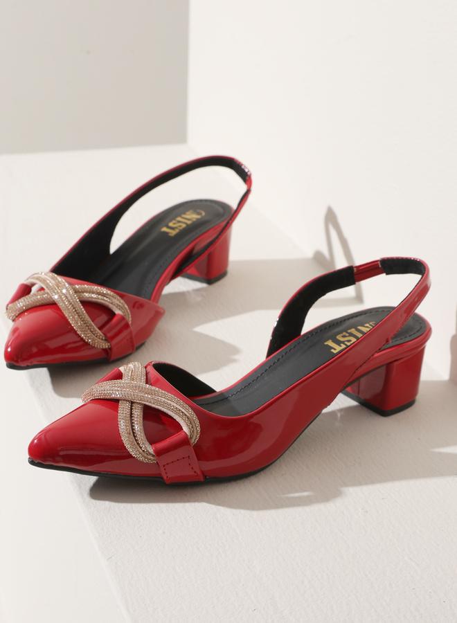 GNIST Embellished Pointed Toe Block Heel Slingback Shoes - Image 5