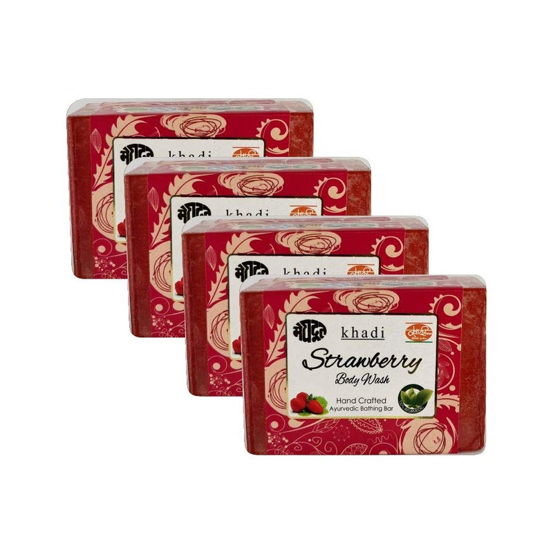 Meghdoot Strawberry Body Wash Soap Khadi Handmade Ayurvedic Soap for Natural Skin Moisturizing Soft  Smooth Skin Ayurvedic Bathing Bar with Strawberry Extract 125gm Pack of 4 - Image 1