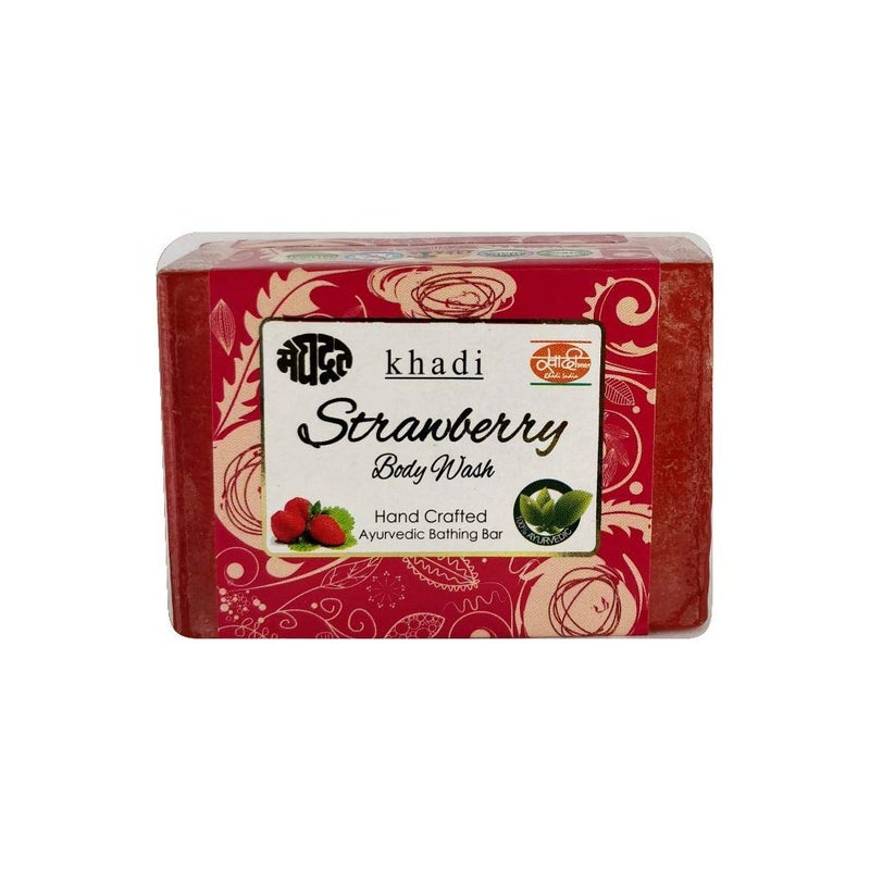 Meghdoot Strawberry Body Wash Soap Khadi Handmade Ayurvedic Soap for Natural Skin Moisturizing Soft  Smooth Skin Ayurvedic Bathing Bar with Strawberry Extract 125gm Pack of 4 - Image 3