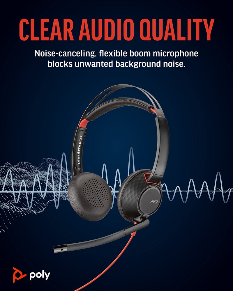 Poly - Blackwire 5220 USB-A Headset (Plantronics) - Wired, Dual Ear (Stereo) Computer Headset with Boom Mic - USB-A, 3.5 mm to connect to your PC, Mac, Tablet and/or Cell Phone - Image 3