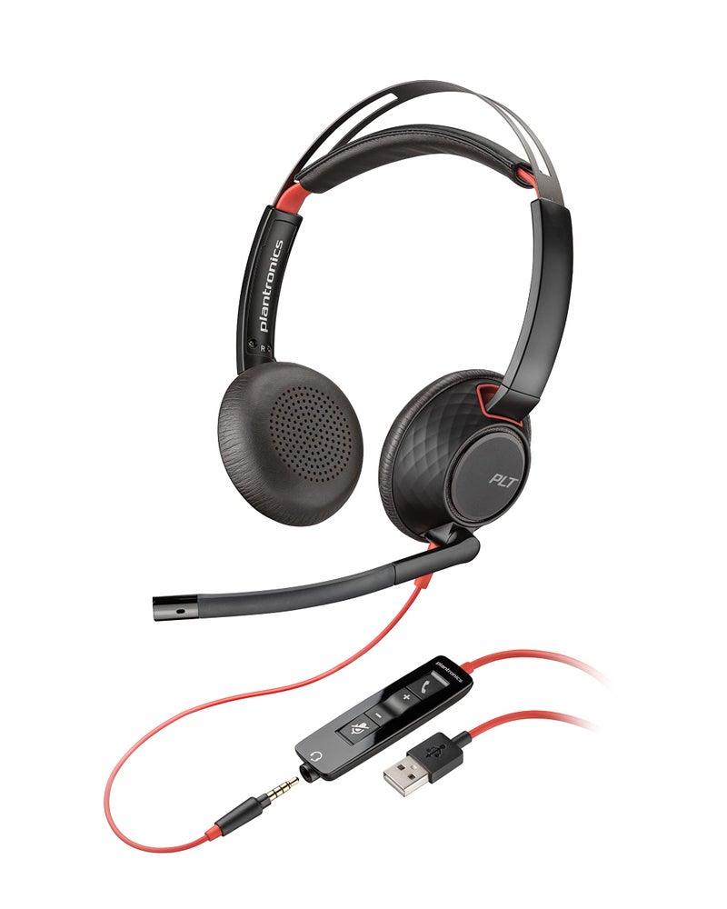 Poly - Blackwire 5220 USB-A Headset (Plantronics) - Wired, Dual Ear (Stereo) Computer Headset with Boom Mic - USB-A, 3.5 mm to connect to your PC, Mac, Tablet and/or Cell Phone - Image 1