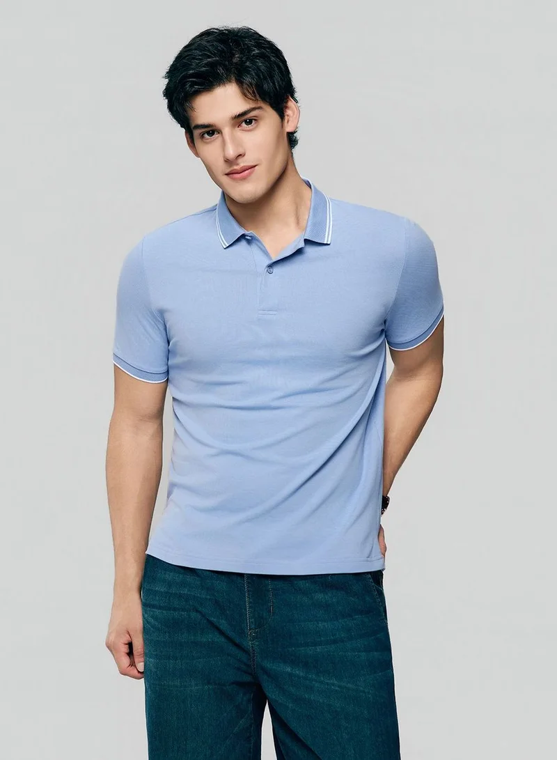 Men’s Slim Pique Solid Polo with Flat Knit Collar