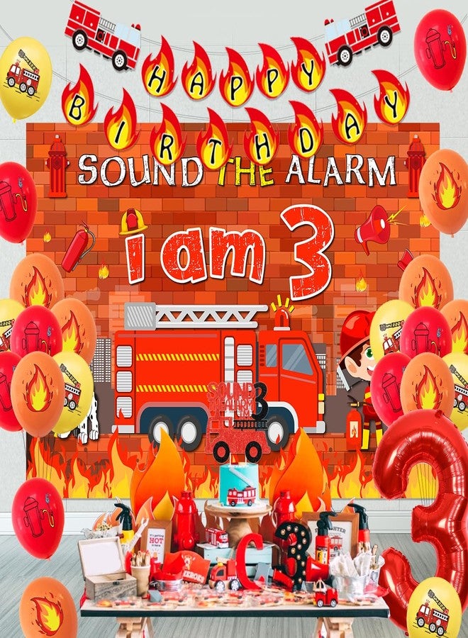 Balterever Fire Truck 3rd Birthday Decoration Sound the Alarm I Am 3 Birthday Decorations Sound the Alarm I Am Happy Bday Banner, Backdrop, Cake Topper Firemen Bday Decorations for 3rd Bday Supplies - Image 4