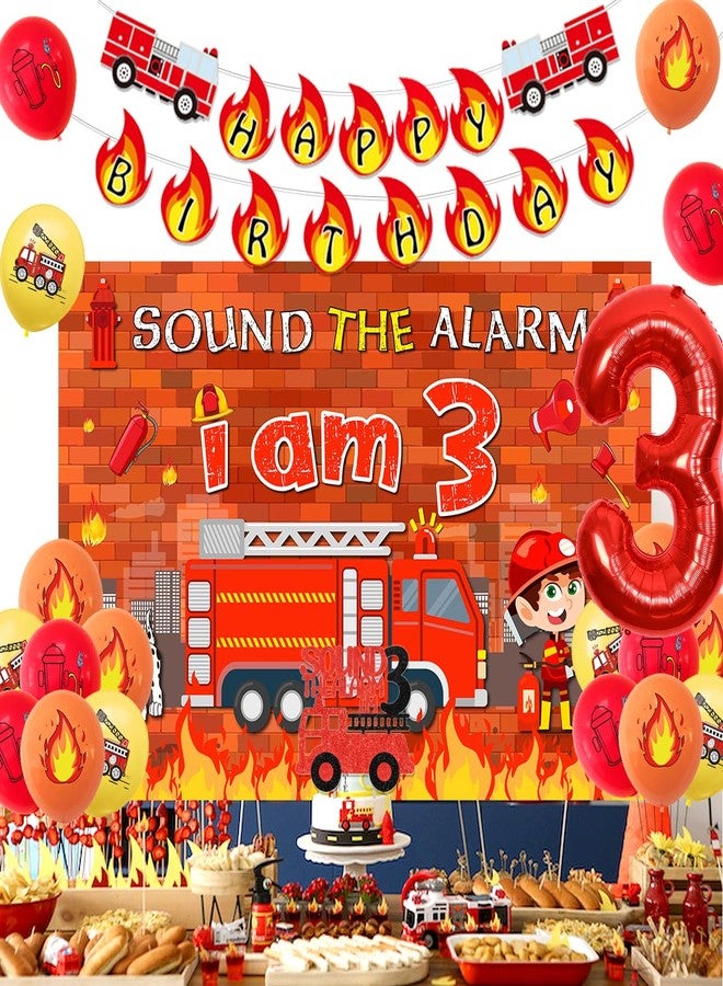 Balterever Fire Truck 3rd Birthday Decoration Sound the Alarm I Am 3 Birthday Decorations Sound the Alarm I Am Happy Bday Banner, Backdrop, Cake Topper Firemen Bday Decorations for 3rd Bday Supplies - Image 2