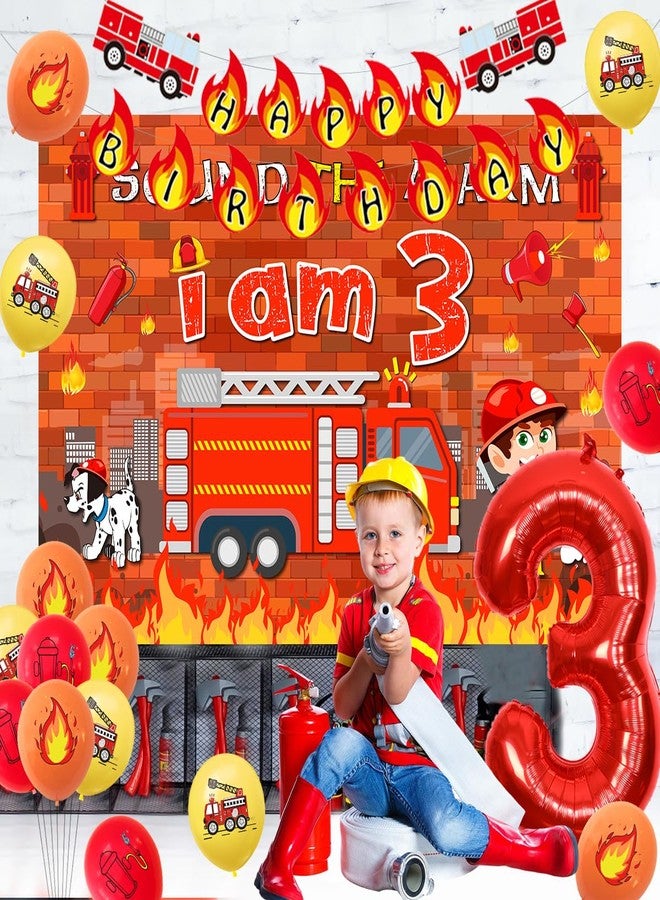 Balterever Fire Truck 3rd Birthday Decoration Sound the Alarm I Am 3 Birthday Decorations Sound the Alarm I Am Happy Bday Banner, Backdrop, Cake Topper Firemen Bday Decorations for 3rd Bday Supplies - Image 3