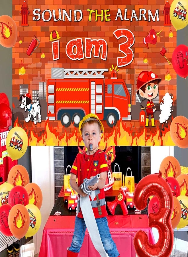 Balterever Fire Truck 3rd Birthday Decoration Sound the Alarm I Am 3 Birthday Decorations Sound the Alarm I Am Happy Bday Banner, Backdrop, Cake Topper Firemen Bday Decorations for 3rd Bday Supplies - Image 5