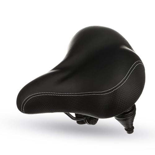 Bikeroo Extra Wide Replacement Saddle - Fits Indoor & Outdoor Bicycles - Steel Spring & Elastomer Suspension - Center Cutout - Memory Foam - Outdoor - Image 1
