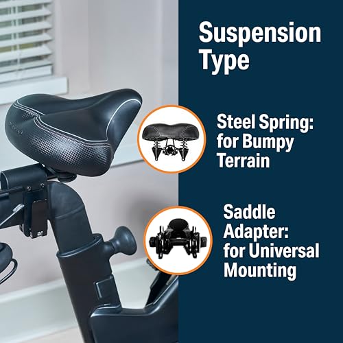 Bikeroo Extra Wide Replacement Saddle - Fits Indoor & Outdoor Bicycles - Steel Spring & Elastomer Suspension - Center Cutout - Memory Foam - Outdoor - Image 4
