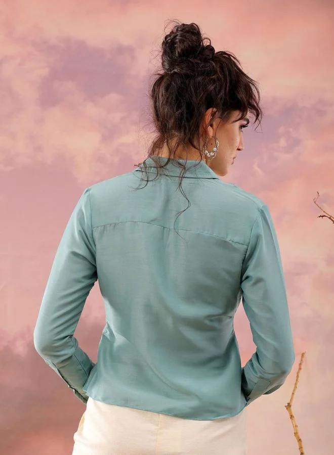 Freehand  Women Regular Fit Solid Round Neck Long Sleeve Pleated Top for Women | Best Price UAE