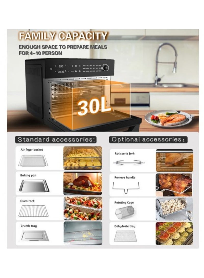 جنرال تيك Generaltec 30L Air Fryer Oven – Smart 18-in-1 Cooking, Dual Cook Function, LED Touch Screen, Turbo Hot Air, Double Glass Door, 7 Accessories, Dishwasher-Safe, Healthy Frying - GKA40AF 30 L 1800 W GKA40AF Black - Image 3
