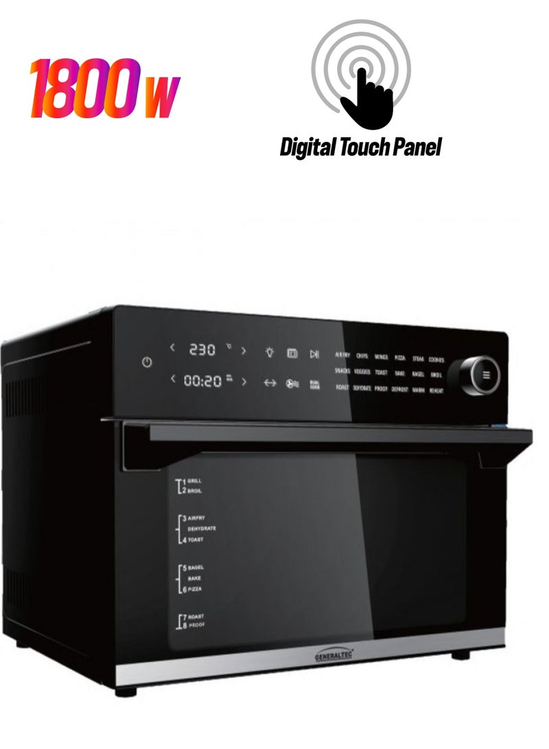 جنرال تيك Generaltec 30L Air Fryer Oven – Smart 18-in-1 Cooking, Dual Cook Function, LED Touch Screen, Turbo Hot Air, Double Glass Door, 7 Accessories, Dishwasher-Safe, Healthy Frying - GKA40AF 30 L 1800 W GKA40AF Black - Image 1