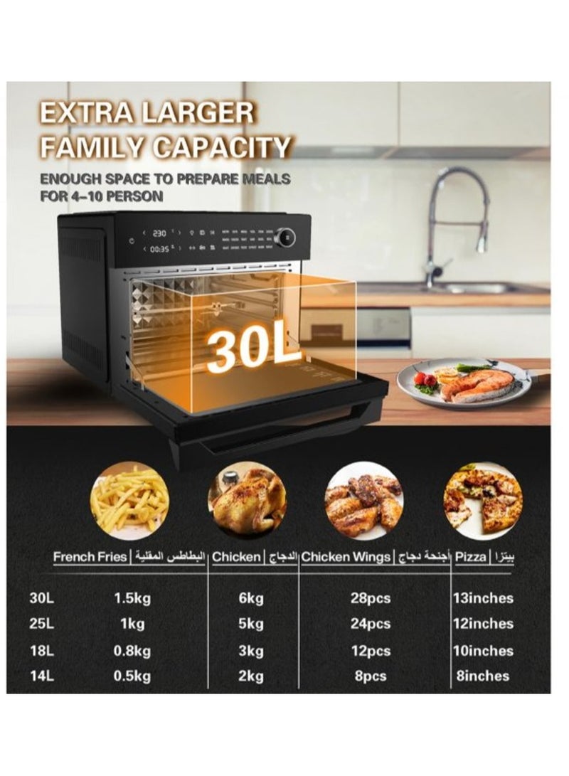 جنرال تيك Generaltec 30L Air Fryer Oven – Smart 18-in-1 Cooking, Dual Cook Function, LED Touch Screen, Turbo Hot Air, Double Glass Door, 7 Accessories, Dishwasher-Safe, Healthy Frying - GKA40AF 30 L 1800 W GKA40AF Black - Image 4