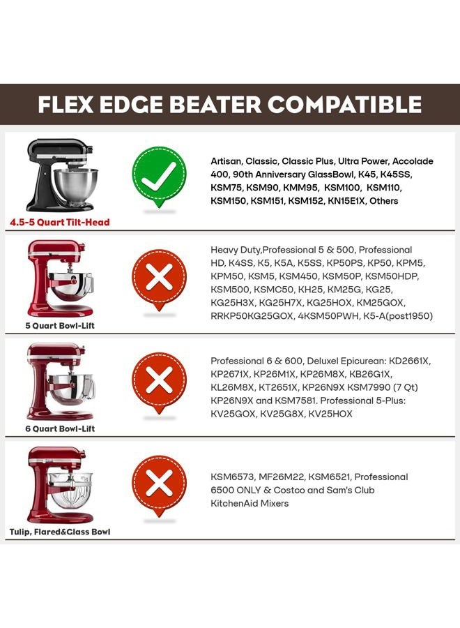 FOCOllK Pouring Shield for KitchenAid 4.5-5QT Mixer Bowl (Stainless Steel, Glass, Ceramic) and Flex Edge Beater for Kitchenaid Mixer, 4.5-5 QT Tilt-Head for Kitchenaid Mixer Attachments - Image 4